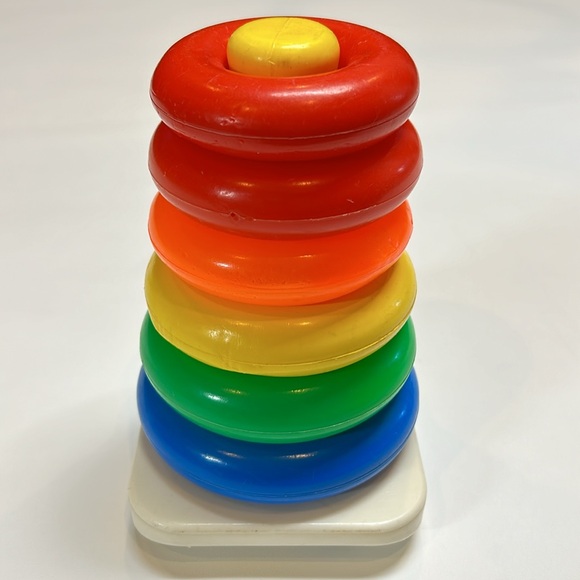 Vintage Fisher Price Stacking Rainbow Rings Baby Kids Toy Play Classic Colourful - Picture 3 of 5